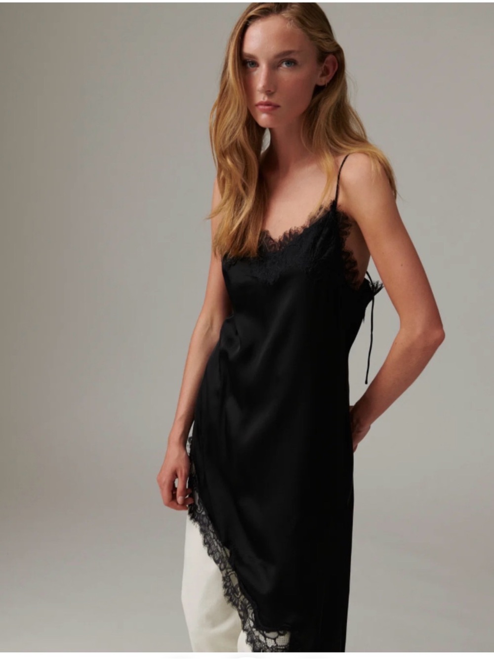 Day Birger et Mikkelsen Black Asymmetrical Lace-Trim Slip Dress NWT - Picture 2 of 5